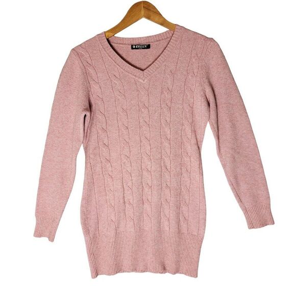 Evelin Sweaters - Evelin Italian Cable Knit Sweater Womens M Pink Vneck Long Sleeve Modal Barbie